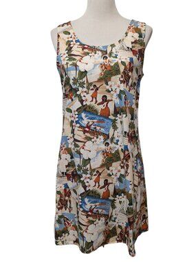 Vintage Y.L.T.E Womens Sz XL Aloha Tropical Hula Girls Surfers Sleeveless Dress